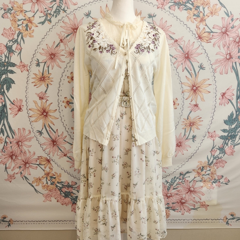 Axes Femme floral embroidery Embellished textured knit cardigan coquette shoujo
